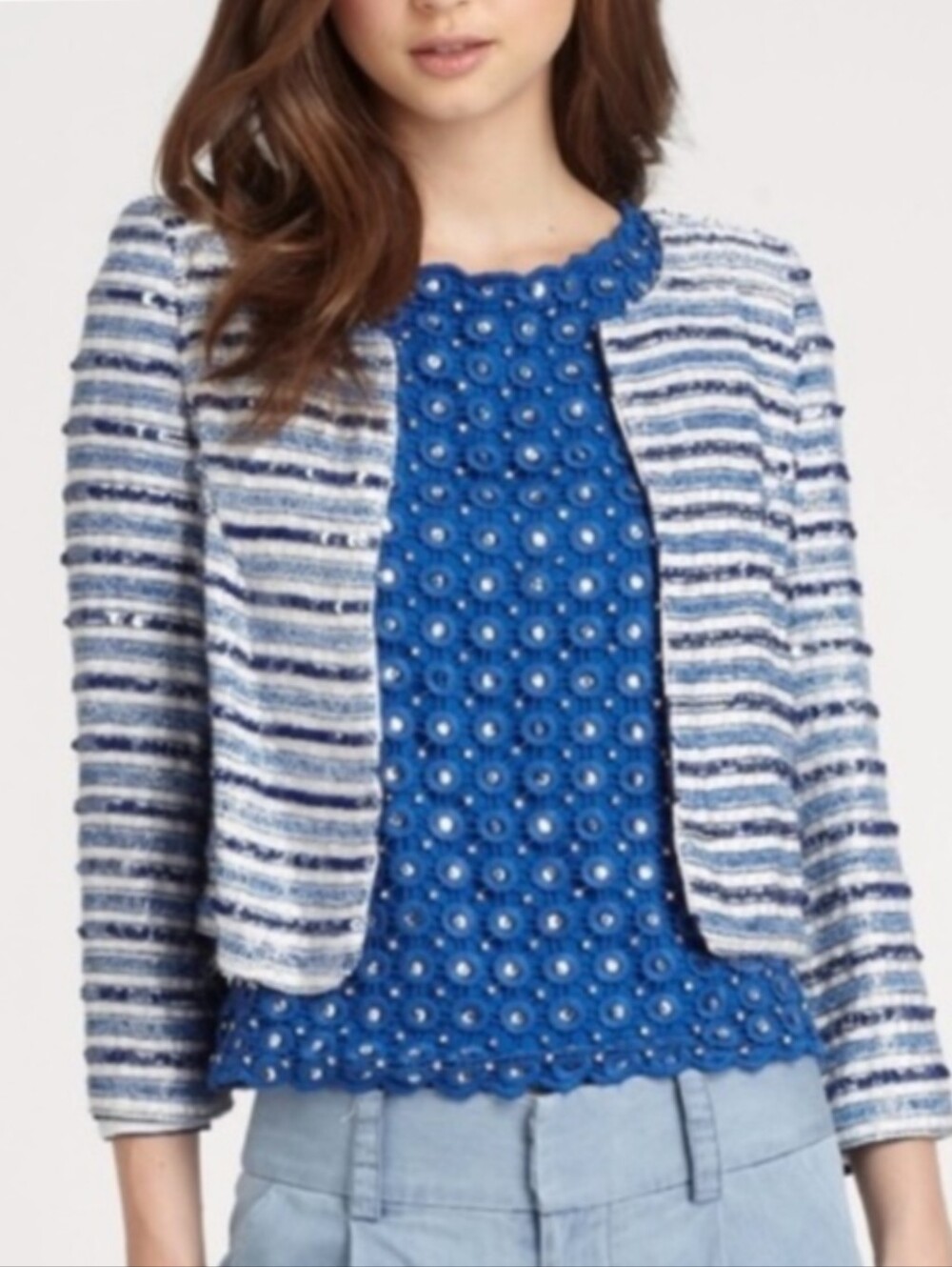 Alice + Olivia Sequin Striped Cropped Blazer